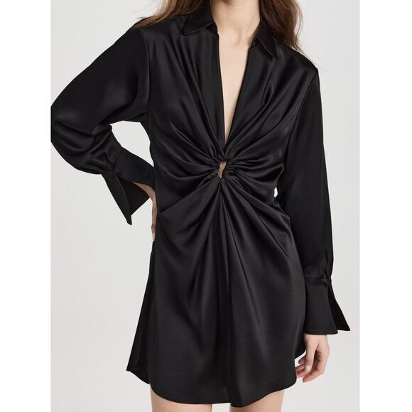 SIMKHAI Roma Women's Long Sleeve Mini Dress Collard Acetate Black Size Small
